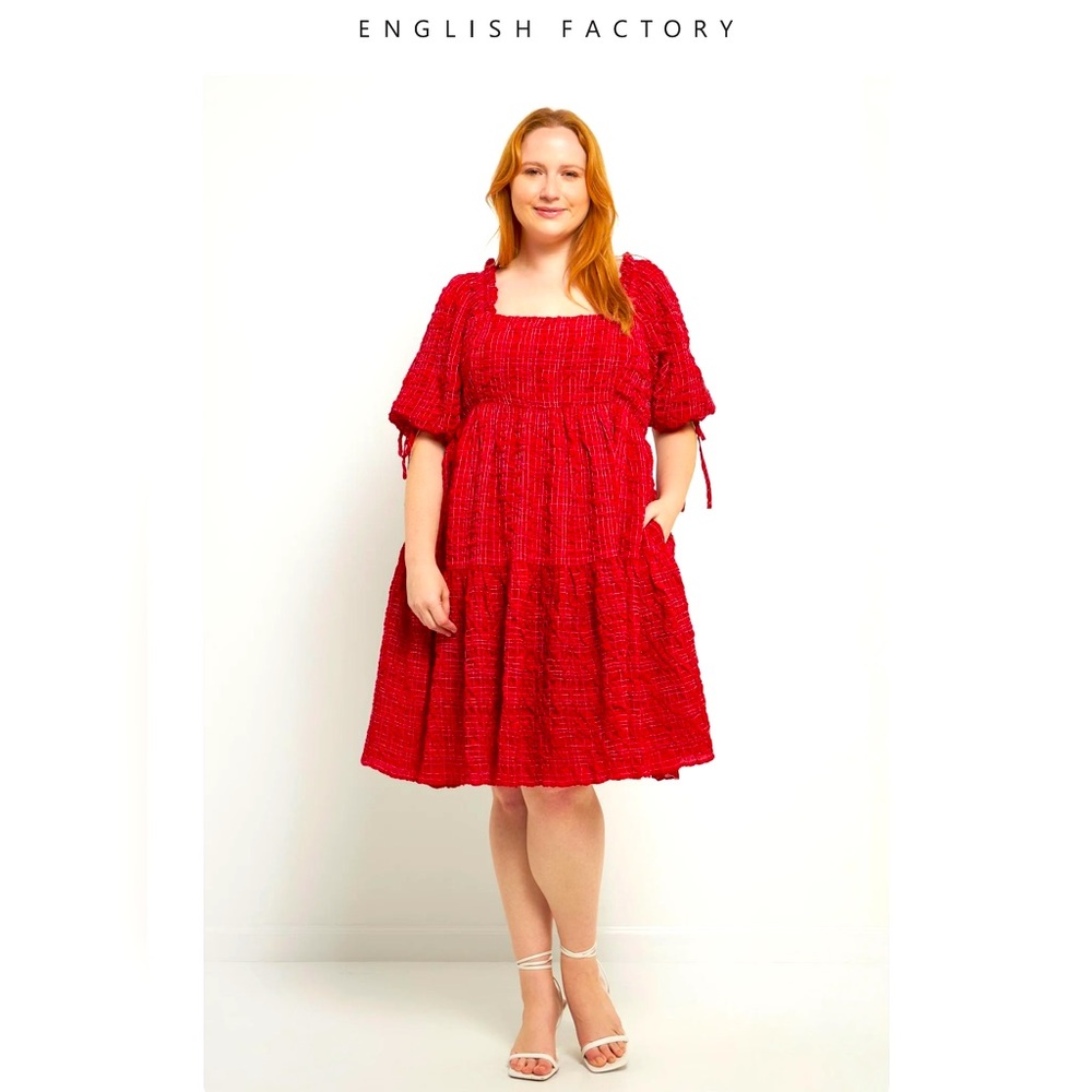 ENGLISH FACTORY CRINKLED GINGHAM FLOUNCE DRESS 2xl new with tags